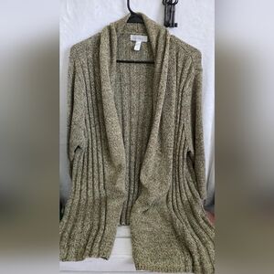 Dress Barn tweed look Long open cardigan sweater SZ XL brown green beige